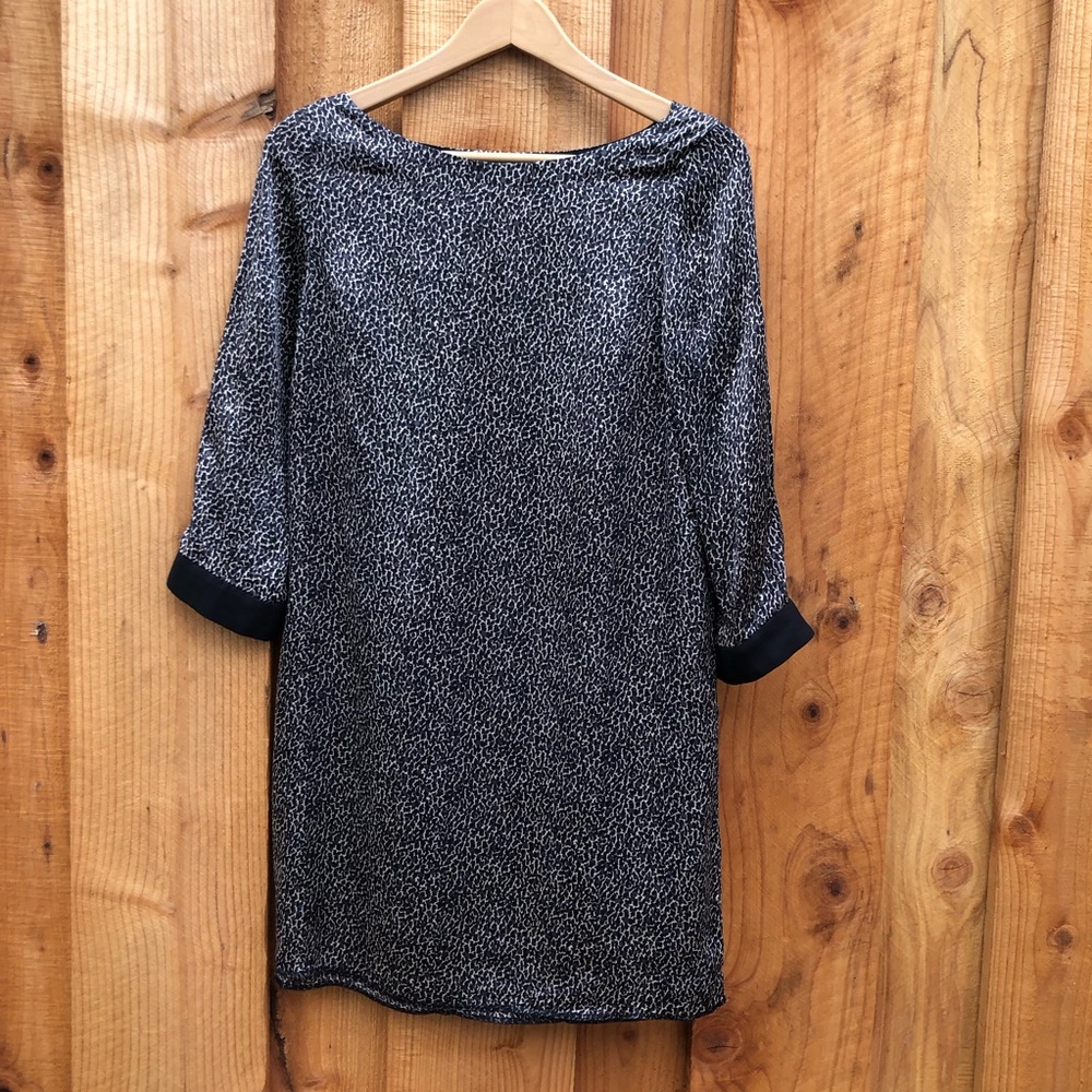 ZARA 100% Silk Leopard Print Boat Neck Long Sleeves Women Mini Dress size M